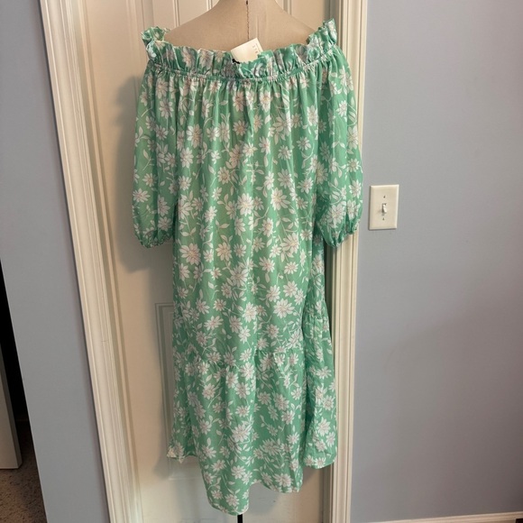 NEW Mable Medium Green Floral Off Shoulder Midi DRESS Cottage Coquette Feminine - Picture 2 of 7